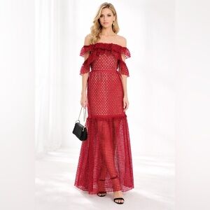 Self Portrait Red Frill Cutwork Lace Maxidress Sz. 6‎ NWT